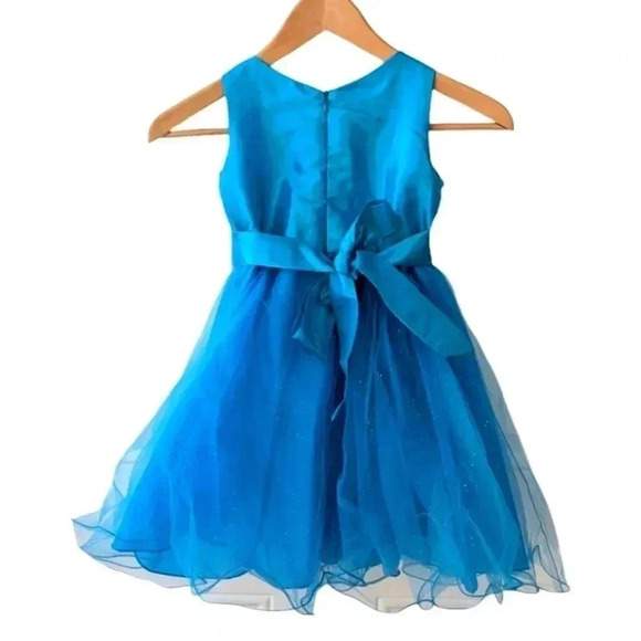 Feiying Girls' Rose Flower Sleeveless Wedding Party Dress with Bow Color Blue 4T - Picture 2 of 4